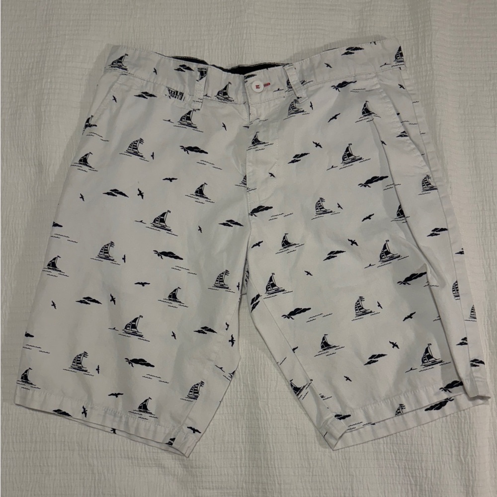Beverly Hills Polo Club White and Black Board Shorts Nautical Design